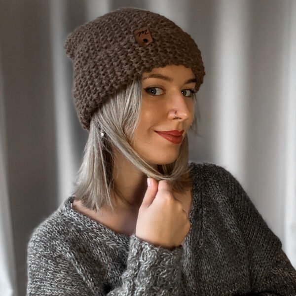 Czapka Lea PREMIUM 100% ALPAKA handmade wełniana brąz  UNISEX