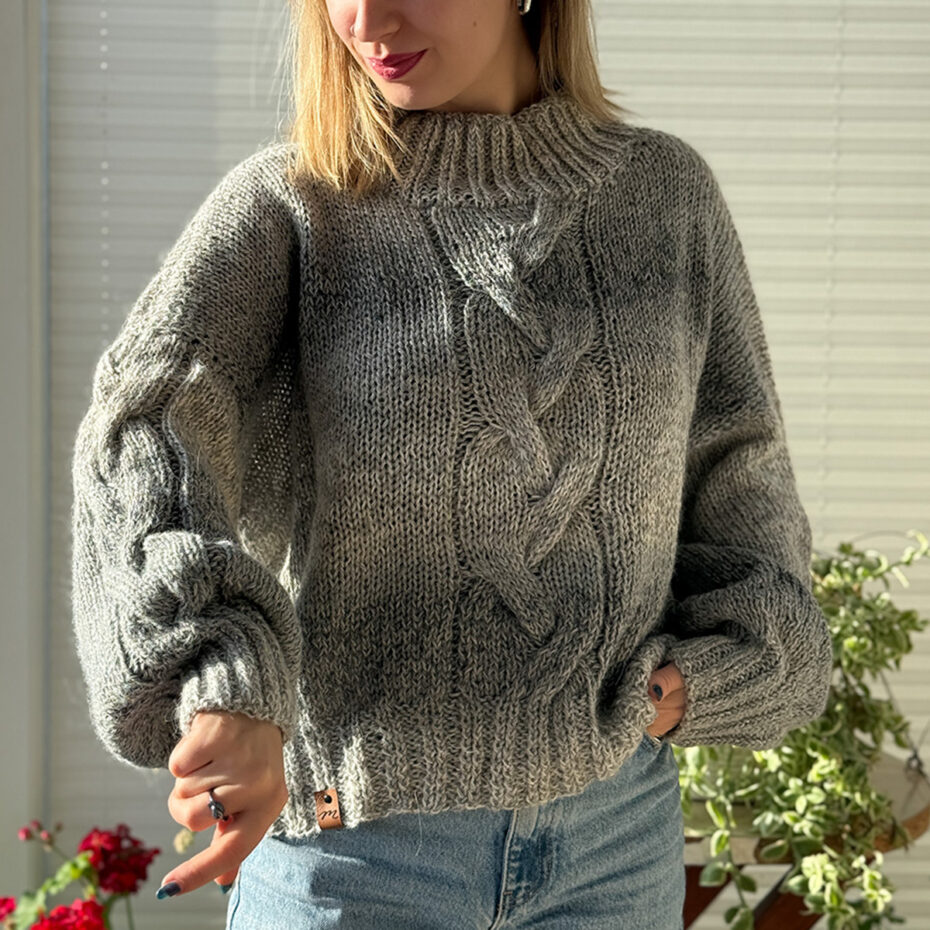 Sweter PREMIUM 100% handmade ręcznie robiony z wełny z alpaki (N2)