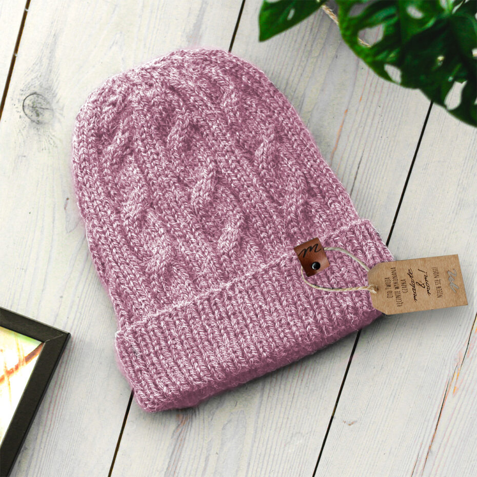 Czapka Eve UNISEX wełniana handmade PREMIUM 100% alpaka różowa