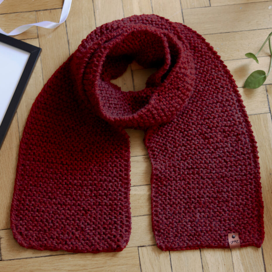 Szalik Lea UNISEX PREMIUM 100% ALPAKA 170 cm wełniany handmade bordowy
