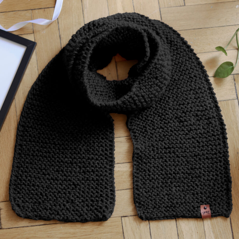 Szalik Lea UNISEX PREMIUM 100% ALPAKA 170 cm wełniany handmade czarny