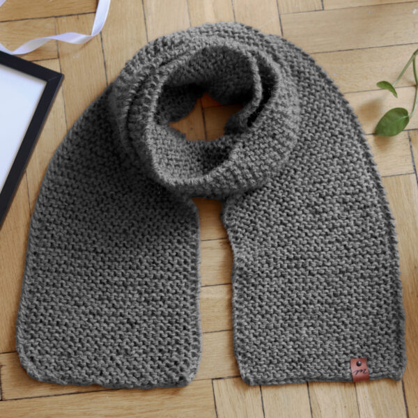Szalik Lea UNISEX PREMIUM 100% ALPAKA 170 cm wełniany handmade szary