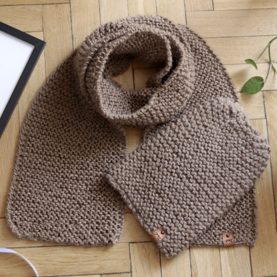 Komplet Lea czapka i szalik UNISEX PREMIUM 100% ALPAKA 170 cm wełniany handmade beżowy