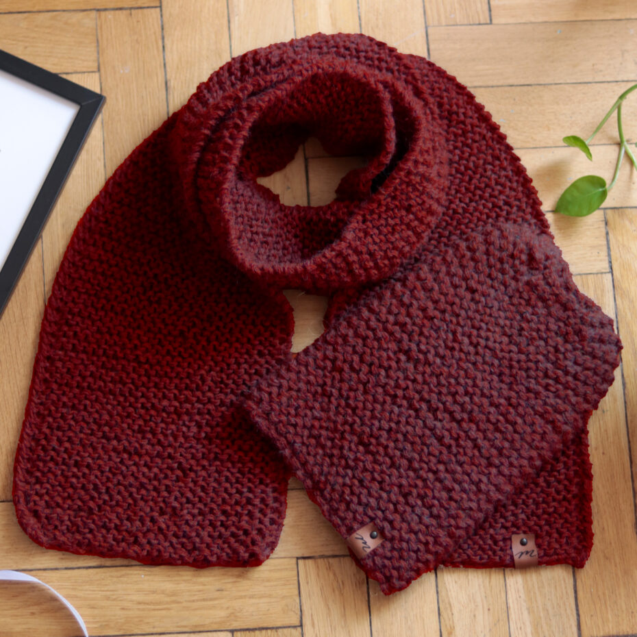 Komplet Lea czapka i szalik UNISEX PREMIUM 100% ALPAKA 170 cm wełniany handmade bordowy