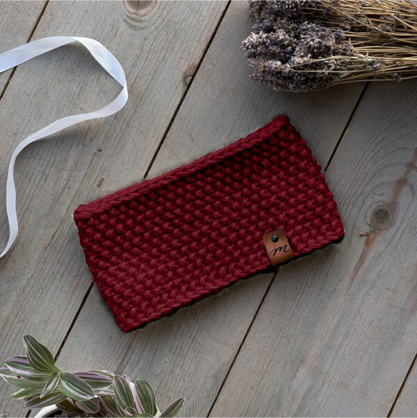 Opaska Lea PREMIUM 100% ALPAKA naturalna wełna handmade bordowa