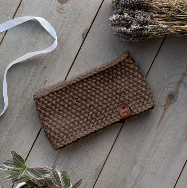 Opaska Lea PREMIUM 100% ALPAKA naturalna wełna handmade brązowa