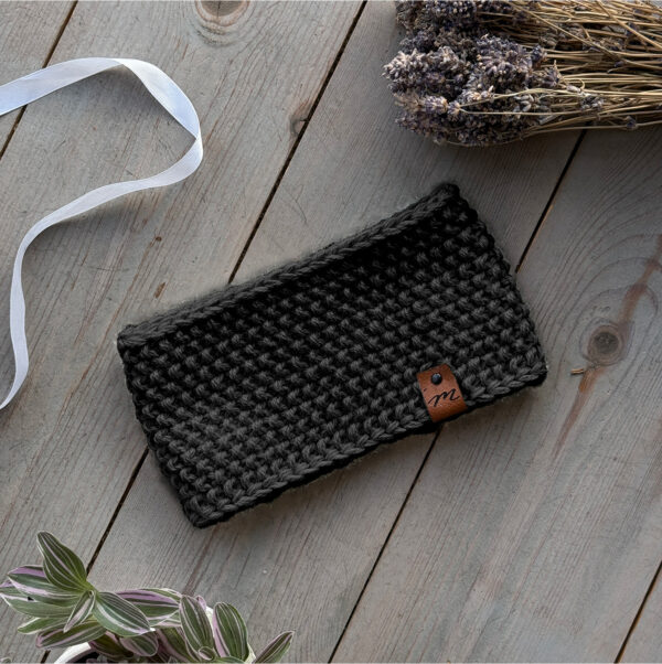 Opaska Lea PREMIUM 100% ALPAKA naturalna wełna handmade czarna