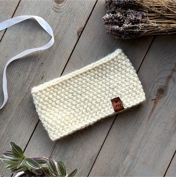 Opaska Lea PREMIUM 100% ALPAKA naturalna wełna handmade ecru
