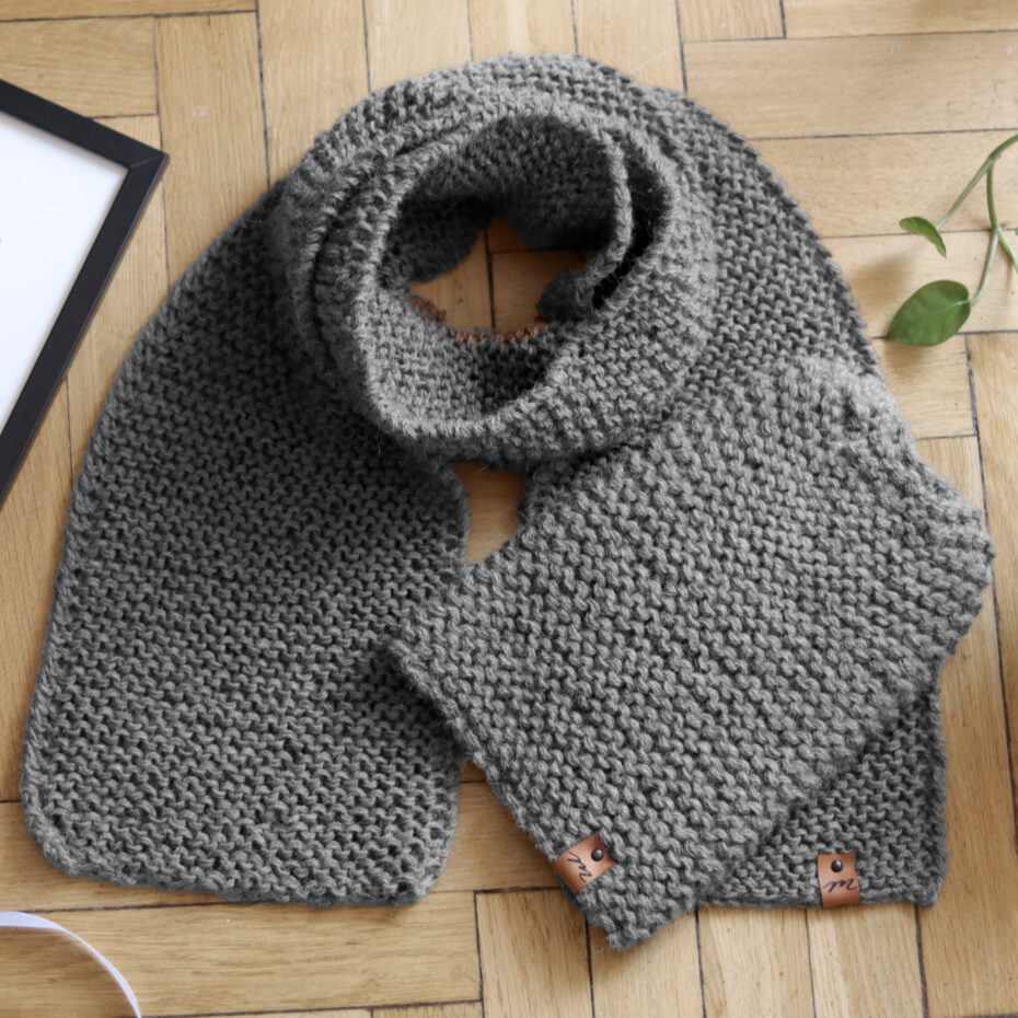 Komplet Lea czapka i szalik UNISEX PREMIUM 100% ALPAKA 170 cm wełniany handmade szary