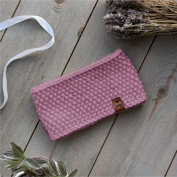 Opaska Lea PREMIUM 100% ALPAKA naturalna wełna handmade różowa
