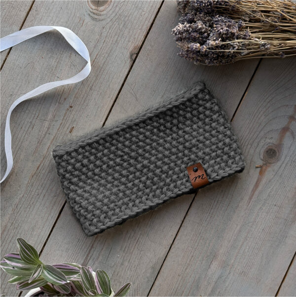 Opaska Lea PREMIUM 100% ALPAKA naturalna wełna handmade szara