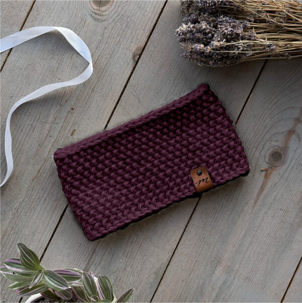 Opaska Lea PREMIUM 100% ALPAKA naturalna wełna handmade winogronowa